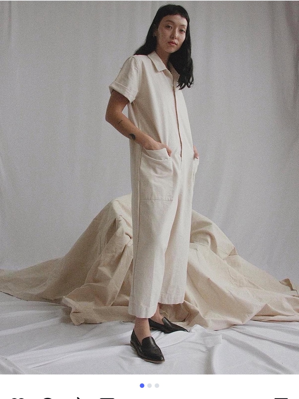 Cream Short-Sleeve Utility Jumpsuit, Natural Canvas